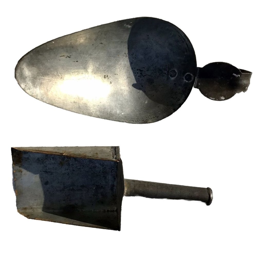 Vtg 2 Metal Primitive Scoop Handmade Americana Kitchen Bakery Antq Tools HTF 7”